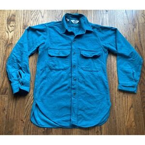 Vintage Woolrich Chamois Shirt Mens Small Turquoise Made In USA 80s Flannel